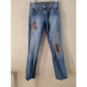 Clash Womens Denim Jeans Embellished Straight Leg Blue Wash Size 9